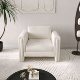 Modern single upholstered sofa armchair in teddy fabric or cotton linen blend main product image
